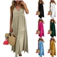 thumbnail image 1 of qolati Cotton Linen Dresses for Women Summer V Neck Sleeveless Maxi Dresses Casual Boho Tiered Sundress Modest Beach Long Dress White L, 1 of 8