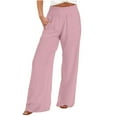 thumbnail image 1 of qolati Cotton Linen Pants Women 2024 Summer Trendy Casual Wide Leg Palazzo Pant Loose Smocked High Waisted Beach Pants with Pocket, 1 of 5