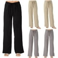 thumbnail image 1 of qolati Cotton Linen Wide Leg Pants for Women Casual Elastic High Waisted Comfy Trousers 2023 Summer Straight Leg Long Lounge Pant, 1 of 6