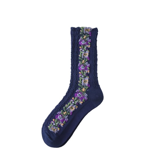 qolati Crew Socks for Women Vintage Embroidered Floral Ankle Casual Sock Teen Grils Breathable Soft Above Ankle Socks Cute Cottagecore Accessories
