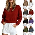 thumbnail image 1 of qolati Cropped Sweatshirt for Women Soft Fleece Crew Neck Long Sleeve Basic Crop Tops Lightweight Dropped Shoulders Pullover Workout Clothes Red L, 1 of 7
