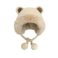 thumbnail image 1 of qolati Cute Faux Fur Ear Hats Womens Pompom Winter Hat with Ear Flaps Plush Warm Soft Fleece Linen Ski Snow Skull Cap, 1 of 2