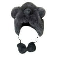 thumbnail image 1 of qolati Cute Plush Bear Ear Winter Hats for Women Faux Furs Beanie Soft Warm Fleece Lined Long Straps Snow Ski Cap with Pompom, 1 of 3