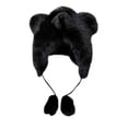 thumbnail image 1 of qolati Cute Plush Bear Ear Winter Hats for Women Faux Furs Beanie Soft Warm Fleece Lined Long Straps Snow Ski Cap with Pompom, 1 of 3