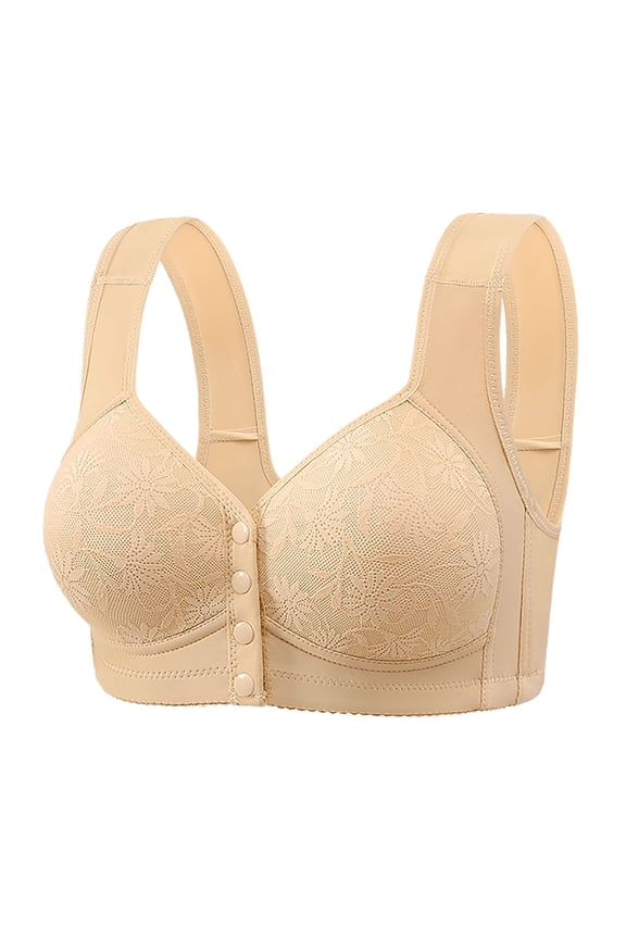 Daisy Bras for Older Women No Underwire Breathable Bras Full Support Front Closure Bras Plus Size Front Button Sports Bras Beige 42