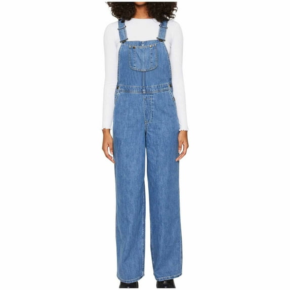 qolati Denim Overalls for Women Stretch Straight Wide Leg Jeans Overall Regular Fit Bib Jean Jumpsuits Comfy Adjustable Straps