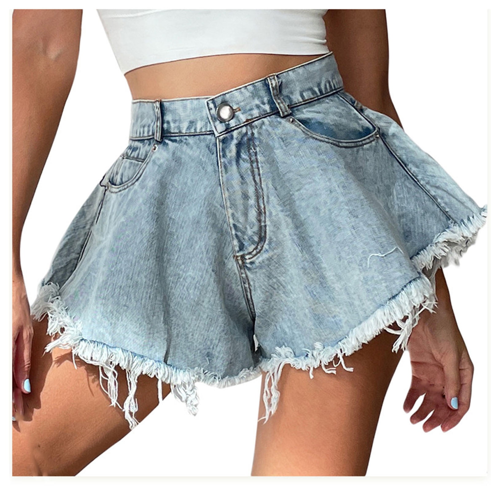 qolati Denim Shorts for Women Summer Dressy High Waist Pleated ...