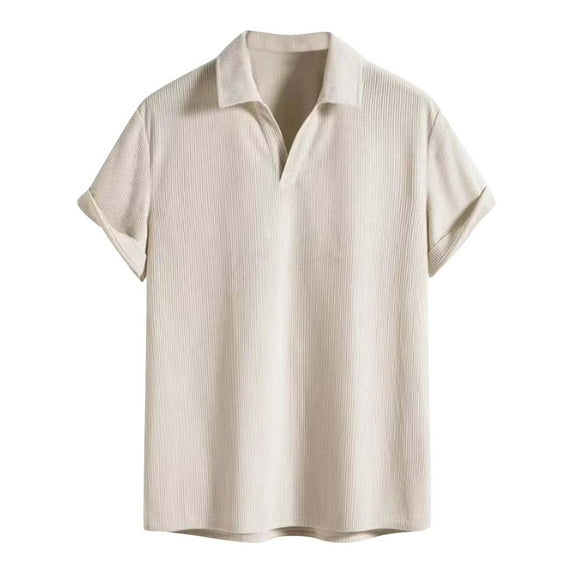 qolati Dress Shirts for Men Corduroy Classic Fit Short Sleeve V Neck Henleys Blouse Casual Floral Patchwork Business Work Golf Shirt