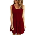 thumbnail image 1 of qolati Dresses for Women 2024 Casual Sleeveless Elastic Waist T-Shirt Dress Summer Scoop Neck Button Down Swing Tiered Beach Tank Dress, 1 of 6
