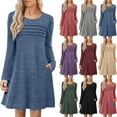 thumbnail image 1 of qolati Fall Dresses for Women Long Sleeve Tunic Dress Fall Fashion Sweater Dress with Pockets Pleated Front Casual Winter Flare T Shirts Midi Dresses Pink S, 1 of 6