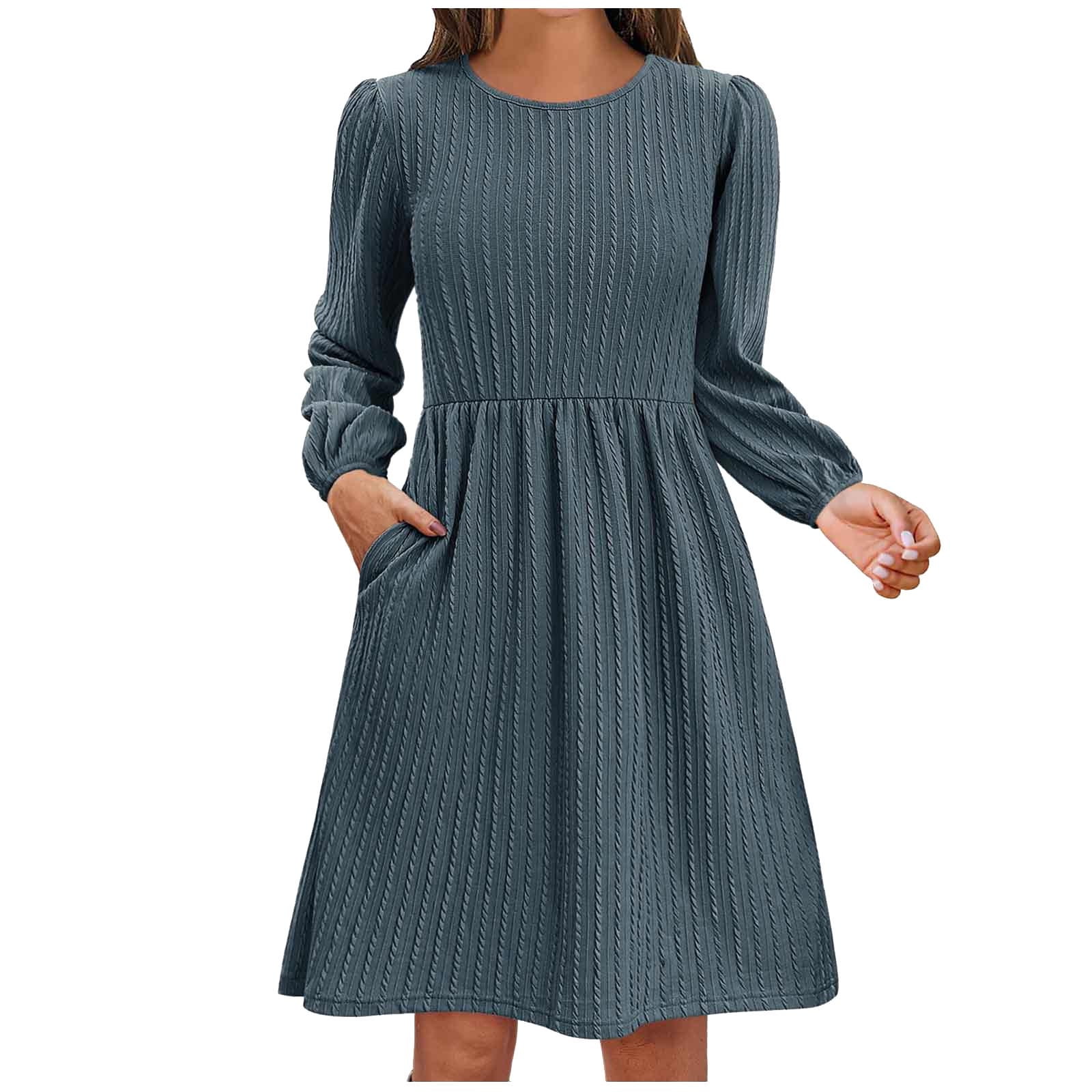 qolati Fall Dresses for Women 2024 High Waist Casual Flowy Pleated A