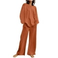 thumbnail image 1 of qolati Fall Outfits for Women 2 Piece Cotton Linen Set Boyfriends Oversized T Shirts Straight Wide Leg Pants Plus Size Tracksuit Matching Sets, 1 of 6