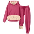 thumbnail image 1 of qolati Fall Winter Outfits for Women 2024 Fleece Pajamas Warm Sherpa Lined Lounge Sets Cozy Fuzzy Pullover Hooded Sweatshirt Joggers Sweatsuit, 1 of 8