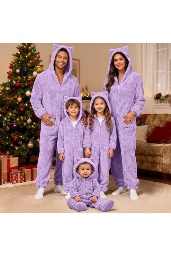 Family Christmas Onesie Adults Christmas Pajamas Jumpsuit Xmas Ears Hoodies Rompers Flannel Matching Sleepwear Hooded Warm Loungewear