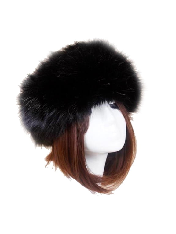 Faux Fur Hat for Women Warm Cossack Style Visor Hat Winter Puffy Hat for Casual, Trips, Sports, Skiing