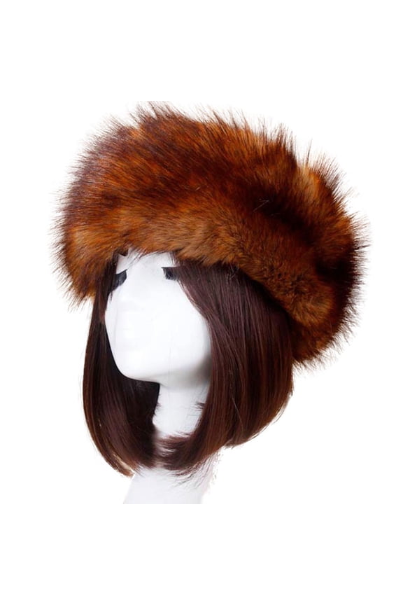 Faux Fur Hat for Women Warm Cossack Style Visor Hat Winter Puffy Hat for Casual, Trips, Sports, Skiing