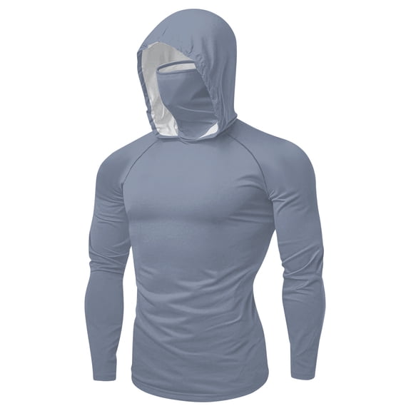 qolati Fishing Shirts for Men UPF 50+ Hooded Sun Shirt with Mask Long Sleeve Sun Protection Rash Guards Cooling Lightweight Hoodies Tops