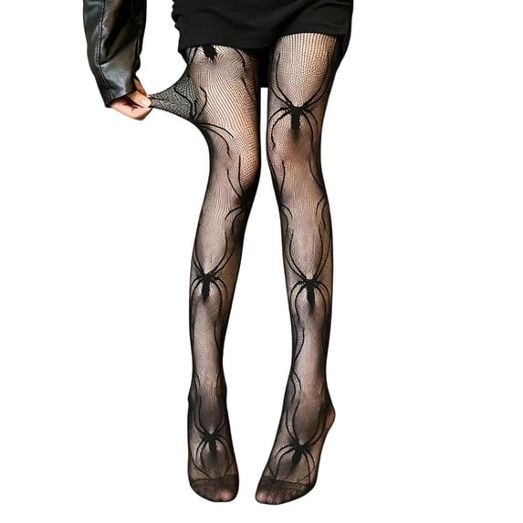 qolati Fishnet Stockings Thigh for Women High Waist Tights Patterned Leggings Pantyhose for Halloween, Party Black Free Size
