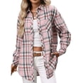 thumbnail image 1 of qolati Flannel Plaid Button Down Shirt Long Sleeve Collared Casual Blouse Loose Fit Trendy Checkered Fall Shackets Jacket Cardigan Business Dressy Clothes, S-2XL, 1 of 7
