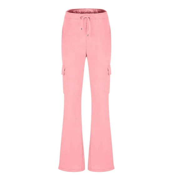 qolati Flare Wide Leg Sweatpants Women Fleece Lined Drawstring High Waisted Joggers Comfy Athletic Lounge Sweats Pants with Pockets Pink M 6