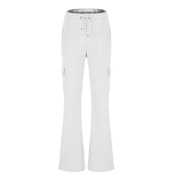 qolati Flare Wide Leg Sweatpants Women Fleece Lined Drawstring High Waisted Joggers Comfy Athletic Lounge Sweats Pants with Pockets White XL 10