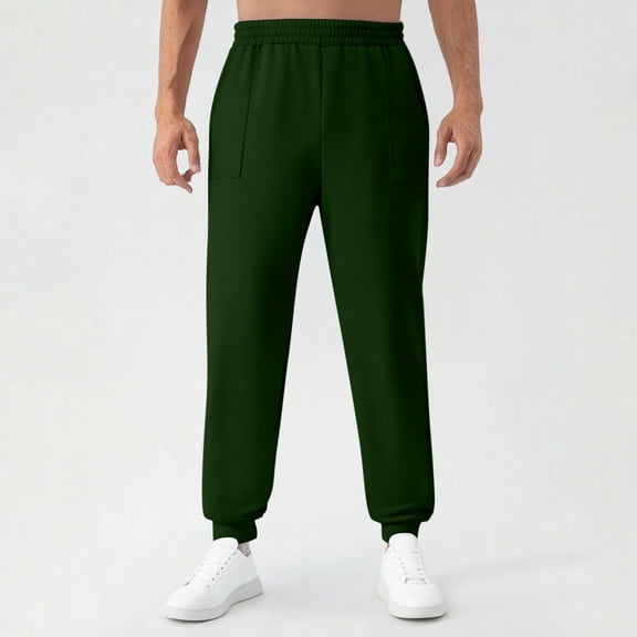 qolati Fleece Sweatpants for Men Fall Winter Open Bottom Outdoor Baggy Sweat Pants Elastic Waist Athletic Workout Joggers Trousers with Pockets Green L
