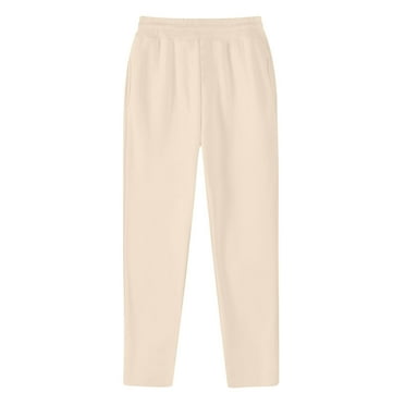 qolati Fleece Sweatpants Women Elastic High Waiste Baggy Wide Leg Pants High Casual Loose Workout Sweatpants Joggers Trousers with Pocket Beige L 8
