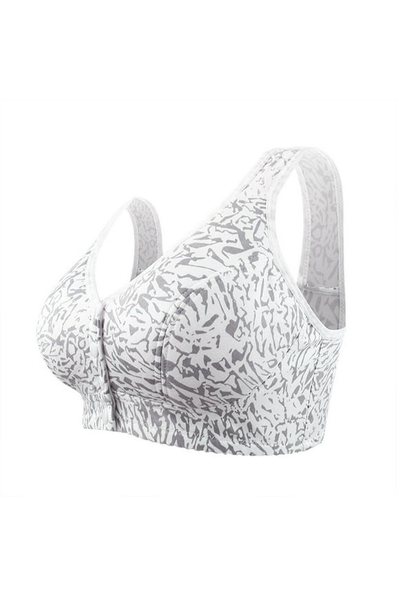 Front Closure Bras for Odler Women Leopard Printed Gathering Plush Size Bras Plus Size Wireless Sports Bras Full Coverages T-Shirt Bralettes Gray S