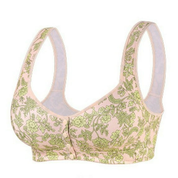 qolati Front Closure Bras for Odler Women Floral Gathering Plush Size Bras Plus Size Wireless Sports Bras Full Coverages T-Shirt Bralettes Beige 40AB
