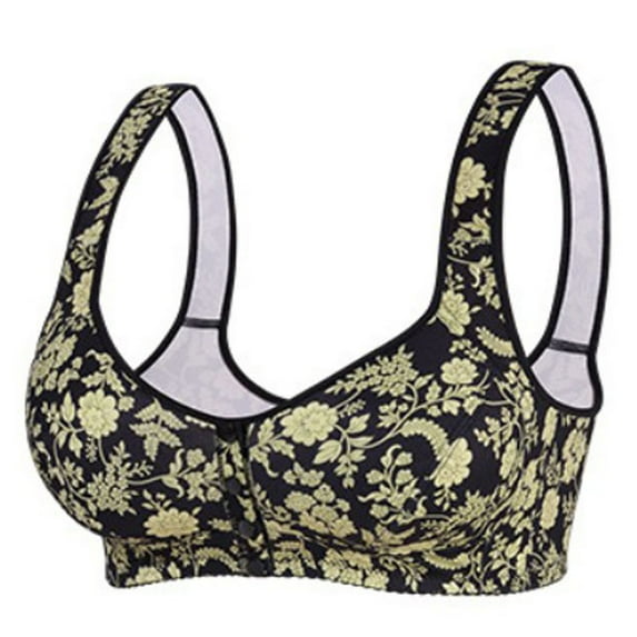 qolati Front Closure Bras for Odler Women Floral Gathering Plush Size Bras Plus Size Wireless Sports Bras Full Coverages T-Shirt Bralettes Black 52BC