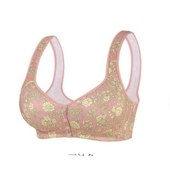qolati Front Closure Bras for Odler Women Floral Gathering Plush Size Bras Plus Size Wireless Sports Bras Full Coverages T-Shirt Bralettes Pink 42AB