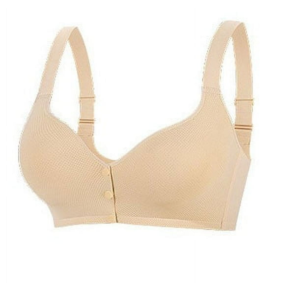 qolati Front Closure Bras for Odler Women Gathering Plush Size Bras Plus Size Wireless Sports Bras Full Coverages T-Shirt Bralettes Beige 38CD