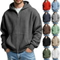 thumbnail image 1 of qolati Full Zip Hoodies for Men Y2k Casaul Long Sleeve Hoodie Top Waffle Knit Sweatshirts Jackets Loose Fit Hooded Outwear Coats with Pocket Dark Gray XL, 1 of 9