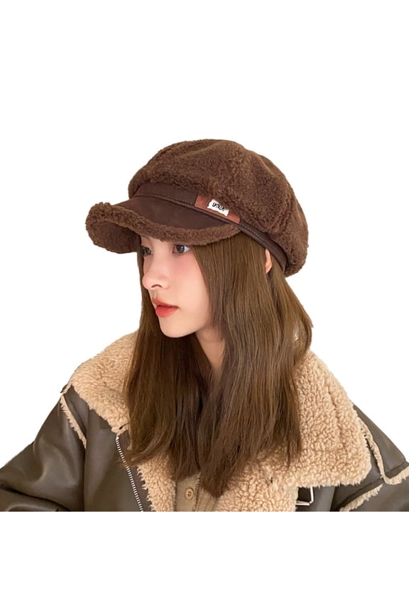 Fuzzy Berets for Women Warm Winter Hats Fashion Octagonal Cap Vintage French Beret Newsboy Cap 2024