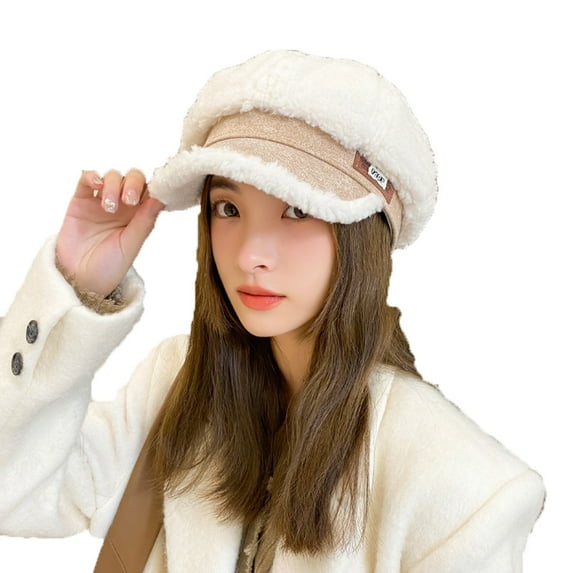 qolati Fuzzy Berets for Women Warm Winter Hats Fashion Octagonal Cap Vintage French Beret Newsboy Cap 2024