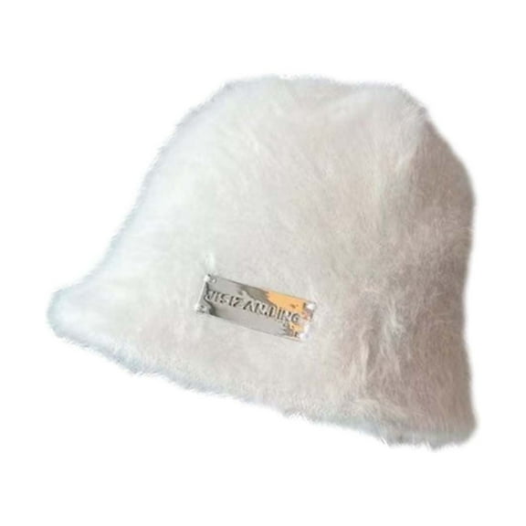 qolati Fuzzy Bucket Hat for Women Girl Winter Soft Warm Plush Bucket Hats Winter Faux Fur Fishmans Cap