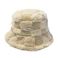 thumbnail image 1 of qolati Fuzzy Bucket Hat for Women Puffy Faux Fur Checkered Hat Winter Warm Plush Fisherman Sherpa Crochet Bucket Hat, 1 of 2
