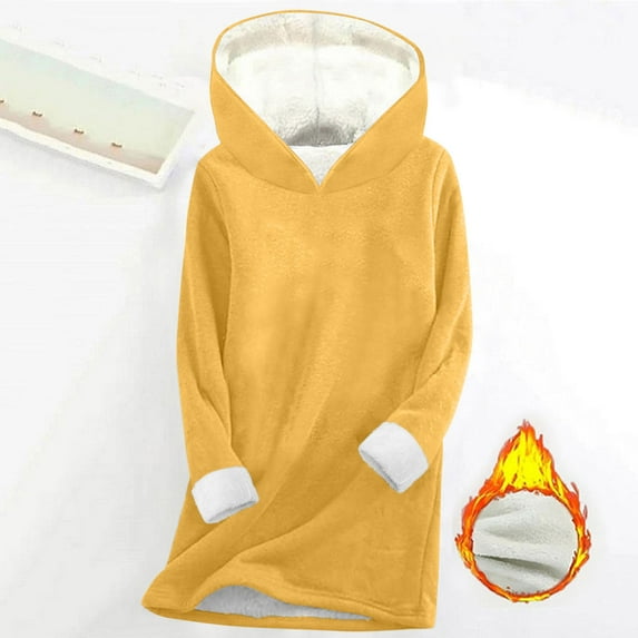 qolati Fuzzy Hoodies for Women Winter Warm Fleece Sherpa Lined Hooded Sweatshirt Thick Cozy Casual Pullover Sleepwear Loungewear Tops