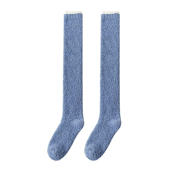 qolati Fuzzy Knee High Socks for Women Wool Cable Knit Thigh High Socks for Women Soft Warm Plush Winter Long Crew Socks Gifts