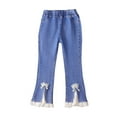 thumbnail image 1 of qolati Girl's Flare Leg Jeans Elastic Waist Ripped Raws Hem Elastic Waist Baggy Boot-Cut Pants Solid Casual Denim Pants 3-14 Years, 1 of 3