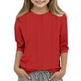thumbnail image 1 of qolati Girls 3/4 Sleeve Shirts Trendy Eyelet Embroidery Loose Fit Crewneck Tunic Tops Dressy Casual Kids Summer Blouses T-Shirts 3-12 Years Spring, 1 of 5