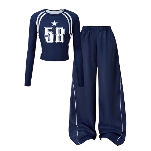 qolati Girls Clothes 2 Piece Long Sleeve Letter Print Tops Wide Leg Sweatpants Set Little Girl Matching Tracksuit Summer Outfits Size 8-13