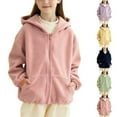 thumbnail image 1 of qolati Girls Hoodies Jackets Fuzzy Fleece Winter Warm Coat Casual Full Zip Up Hooded Sweatshirts Jacket Kids Soft Long Sleeve Loose Outerwears with Pockets, 1 of 7