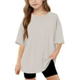 thumbnail image 1 of qolati Girls Short Sleeve T-Shirt Kids Summer Oversized Tops Trendy Crewneck Plain Loose Fit Tunic Basic Tees 5-15Y, 1 of 8