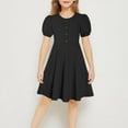 thumbnail image 1 of qolati Girls Summer Dress Elegant Crew Neck Puffy Short Sleeve Midi Dress Casual Button Ruffle Tiered Swing Dresses 5-15 Years, 1 of 7
