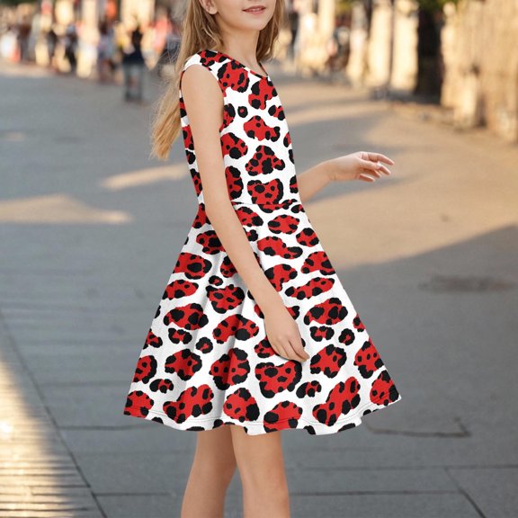 qolati Girls Summer Dress Floral Print Boho Sleeveless A-Line Midi Dresses Cute A-Line Swing Dress Casual Beach Sundress with Pockets for 3-14 Years