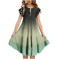 thumbnail image 1 of qolati Girls Summer Dresses Cute Gradient Color Double Layer Flutters Sleeve Flowy A-Line Sundress 2025 Casual Midi Dresses for 6-15 Years, 1 of 4