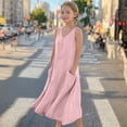 thumbnail image 1 of qolati Girls Summer Sundress Cotton Linen Casual Sleeveless Aline Flowy Tiered Tank Dress Maxi Boho Beach Dresses with Pockets 5-16Y, 1 of 9