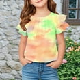 thumbnail image 1 of qolati Girls T Shirts Ruffle Short Sleeve Summer Shirts Cute Pleated Front Crewneck Casual Tops Tees Blouses, 1 of 6
