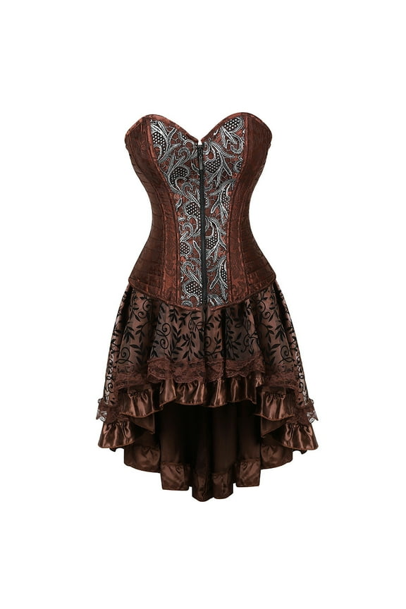 Gothic Dresses for Women Vintage Strapless Zippers Up Shapewear Corset Mini Dress Renaissance Mesh Irregular Hem Bandage Steampunk A-Line Dress for Party, Prom